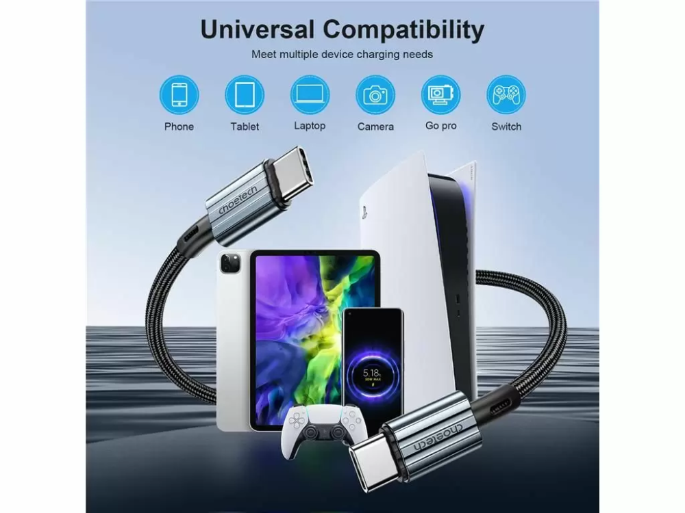 Cablu USB type C - USB type C PD 60W 3A 2m negru textil Choetech XCC-1015-BK – IoElectronice.ro [6]