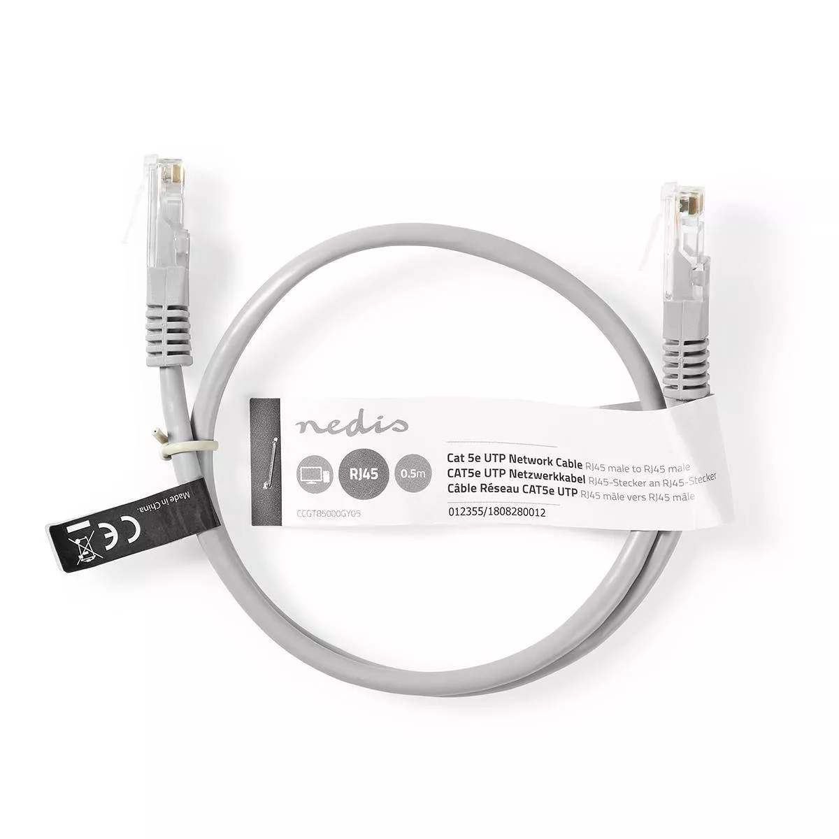Cablu UTP Nedis Cat5e mufat 0.5m patch cord gri [3]