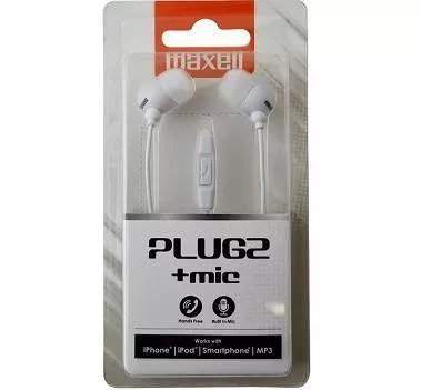 Cască in ureche alb Jack 3.5 mm cu microfon Maxell, conector stereo, garanție 24 luni, model Plugz [2]