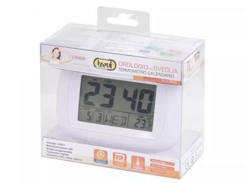 Ceas de masă cu alarmă, termometru și afișaj LCD alb Trevi – design modern, funcții multiple și iluminare LED [2]