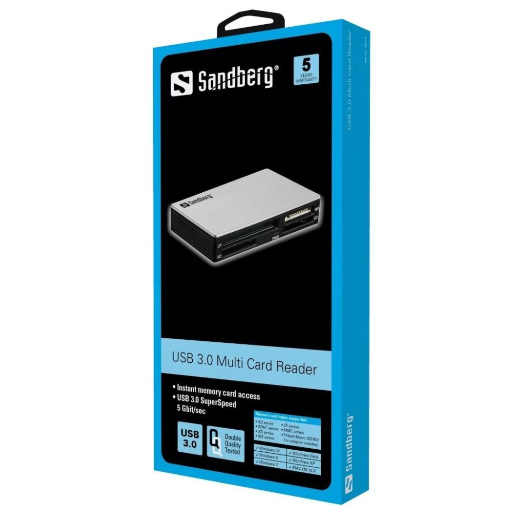Cititor de carduri all-in-one Sandberg USB 3.0 gri – Viteză și compatibilitate pentru toate tipurile de carduri [2]