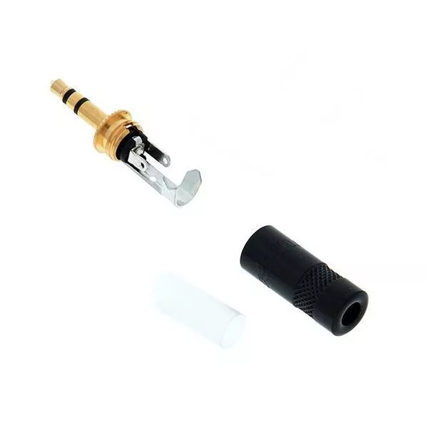Conector JACK 3.5mm stereo tata aurit Neutrik Rean – calitate profesională, montare prin lipire, carcasa metalică neagră [2]