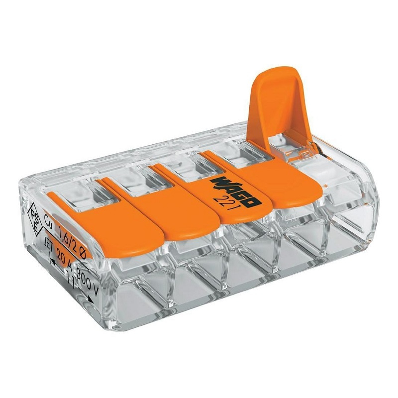 Conector WAGO 221-615 Slim 5X6mm², Fiabil, Compact, Cu Pârghie, Testare Ușoară, 41A, UL/ENEC, Transparent, 1 an garanție [2]