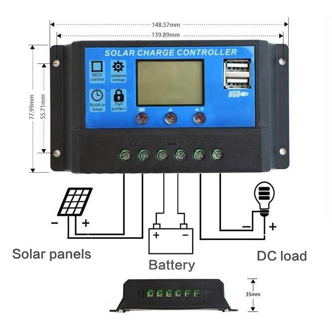 Controler de Încărcare Solar 30A, 12-24V, USB Dual, PWM, Ecran LCD, Protecție, Ușor de Instalalt [7]