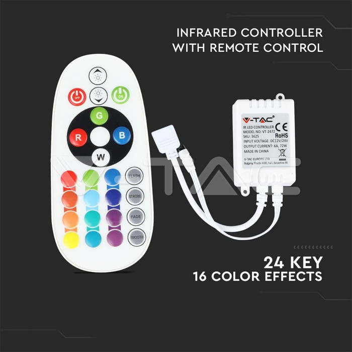 Controller LED RGB 24 butoane 12V/6A 24V/72W V-TAC – IoElectronice.ro [6]