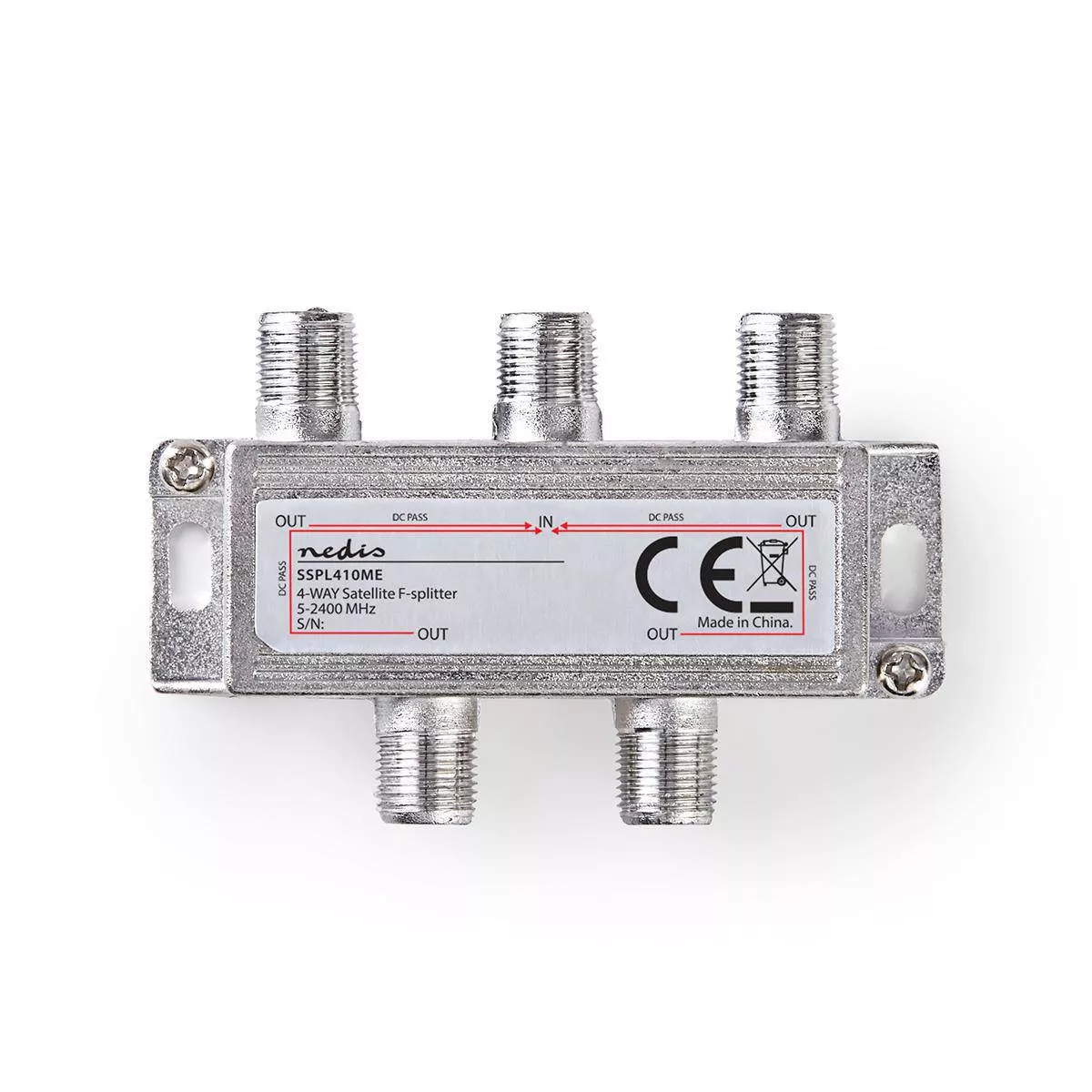 Distribuitor TV Nedis 4 Cai, Splitter Satelit 5-2400 MHz, Impedanță 75Ω, Argintiu, Max. Pierdere 11,5 dB [1]