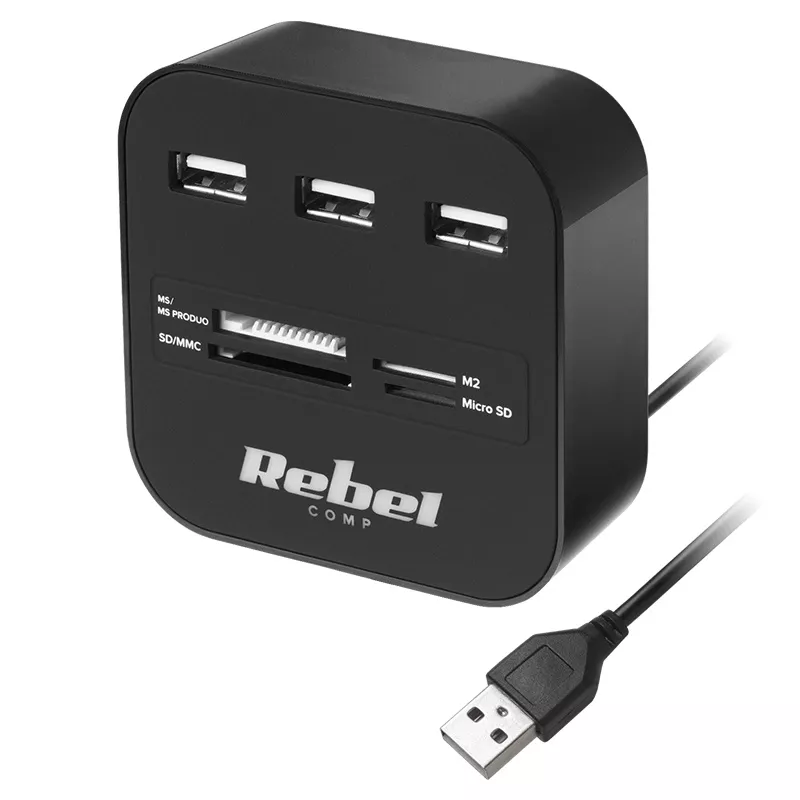 HUB USB 3x cu Cititor Card SD/MicroSD, Cablu 50cm, Compatibil Windows/Mac/Linux, Viteză 480Mb/s [2]