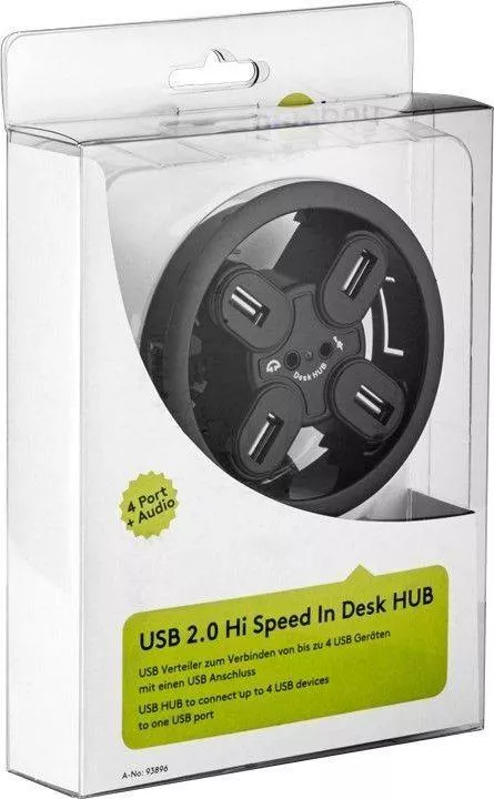 Hub USB 2.0 cu 4 porturi și ieșiri audio pentru montaj în birou, compatibil Windows și MacOS [2]