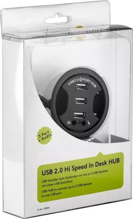 Hub USB 2.0 cu 3 Porturi + Audio, Montare în Birou, Negru, Transfer 480 Mbps, Compatibil Windows & MacOS [2]