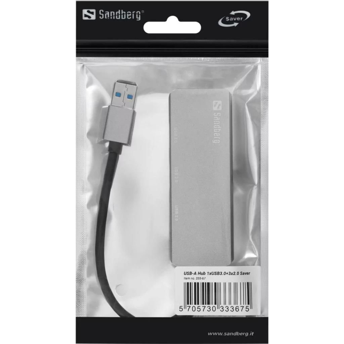Hub USB 3.0 cu 3 porturi USB 2.0, aluminiu Sandberg, conectare rapidă și plug & play [2]