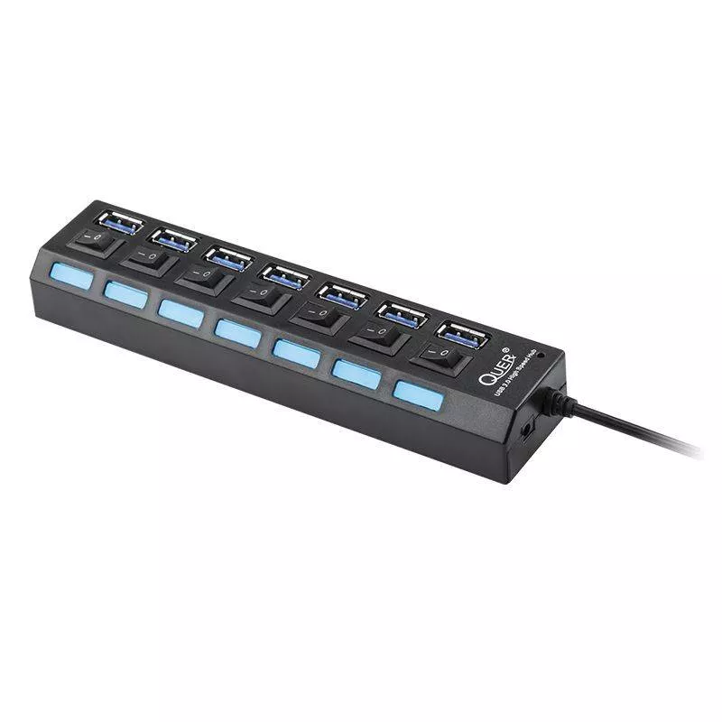 HUB USB 3.0 7 Porturi QUER PRO – Transfer Rapid până la 5Gb/s, Compatibil Windows și Mac, Plug & Play, Culoare Negru [1]