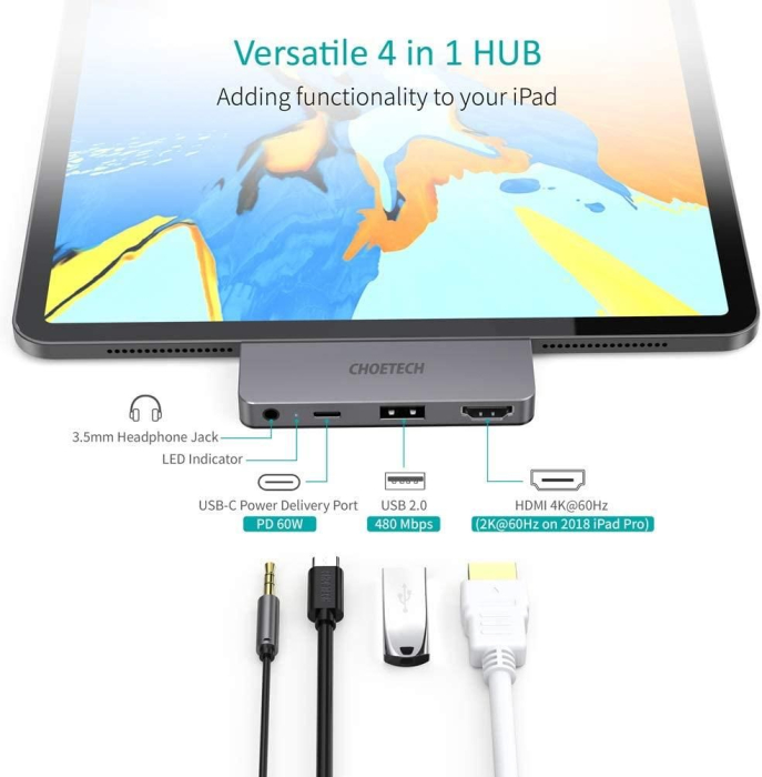 HUB USB Type C Choetech HUB-M13 1x HDMI 1x USB 2.0 60W 1x Jack 3.5 mm stereo [2]