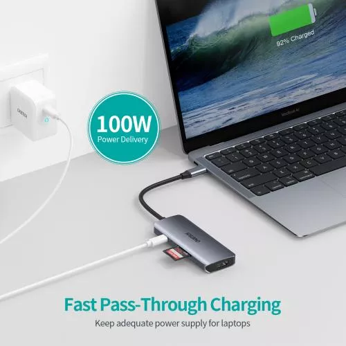 HUB USB-C cu HDMI 4K, 3x USB 3.0, SD/TF, PD 100W - Compatibil MacBook, iPad Pro, Surface, Samsung [4]