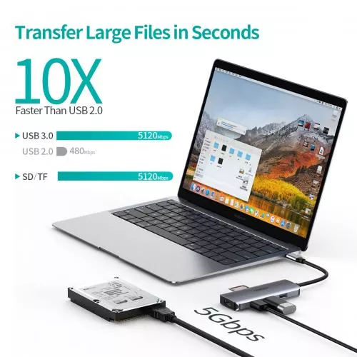 HUB USB-C cu HDMI 4K, 3x USB 3.0, SD/TF, PD 100W - Compatibil MacBook, iPad Pro, Surface, Samsung [3]