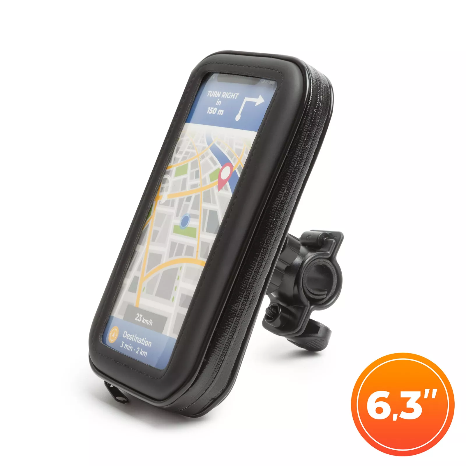 Husă telefon bicicletă 6.3" cu montaj, rezistentă la intemperii, rotire 360°, suport sigur pentru navigație și apeluri [1]