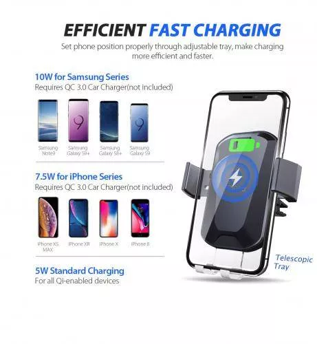 Incarcator auto wireless Slick Well 10W cu suport automat, compatibil Samsung și iPhone, încărcare rapidă și prindere 360° [4]