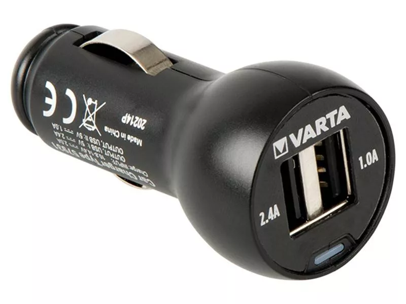 Incarcator auto USB Varta cu încărcare rapidă, 2 porturi USB-A, LED albastru, compatibil cu telefoane și dispozitive micro USB [3]