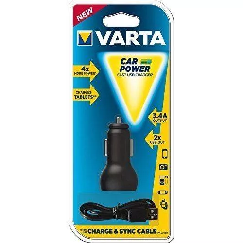 Incarcator auto USB Varta cu încărcare rapidă, 2 porturi USB-A, LED albastru, compatibil cu telefoane și dispozitive micro USB [4]