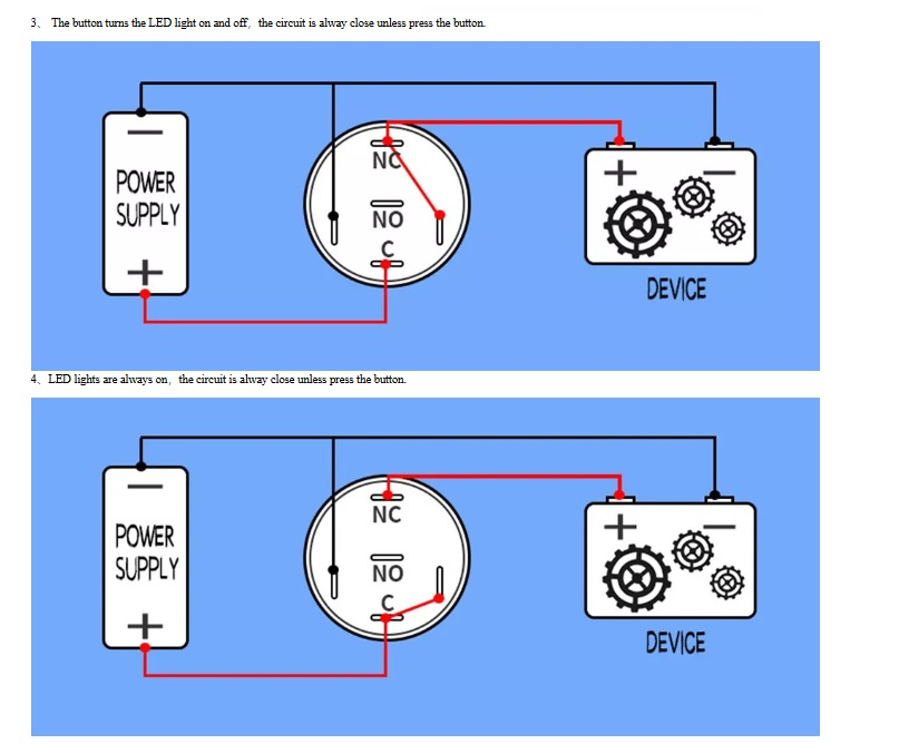 Intrerupator buton SW 2 OFF-(ON) metal 16mm, LED albastru 12-24V, IP66, 4A, fără reținere, pentru iluminat și control [7]