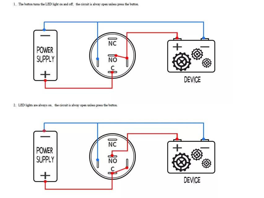 Intrerupator buton SW 2 OFF-(ON) metal 16mm, LED albastru 12-24V, IP66, 4A, fără reținere, pentru iluminat și control [6]