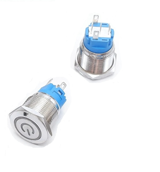 Intrerupator buton SW 2 ON-OFF metal 16mm, LED albastru, IP66, 12-24V, 4A, cu conector de împerechere [2]