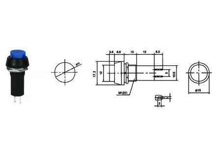 Întrerupător OFF-ON albastru prin apăsare cu reținere rotund 1A 230VAC PBS 11C – IoElectronice.ro [2]