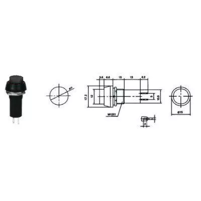 Întrerupător OFF-ON negru prin apăsare cu reținere rotund 1A 230VAC PBS 11A – IoElectronice.ro [2]
