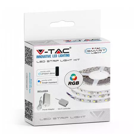 Kit Bandă LED RGB SMART V-TAC 5m, Compatibil Google Home & Alexa, Dimmabil, IP20, 1000lm/m [2]