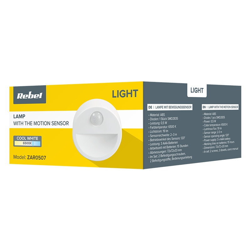 Lampa veghe cu senzor de mișcare 0.5W 6500K alb rece 19lm 3x AAA Rebel ZAR0507 [4]