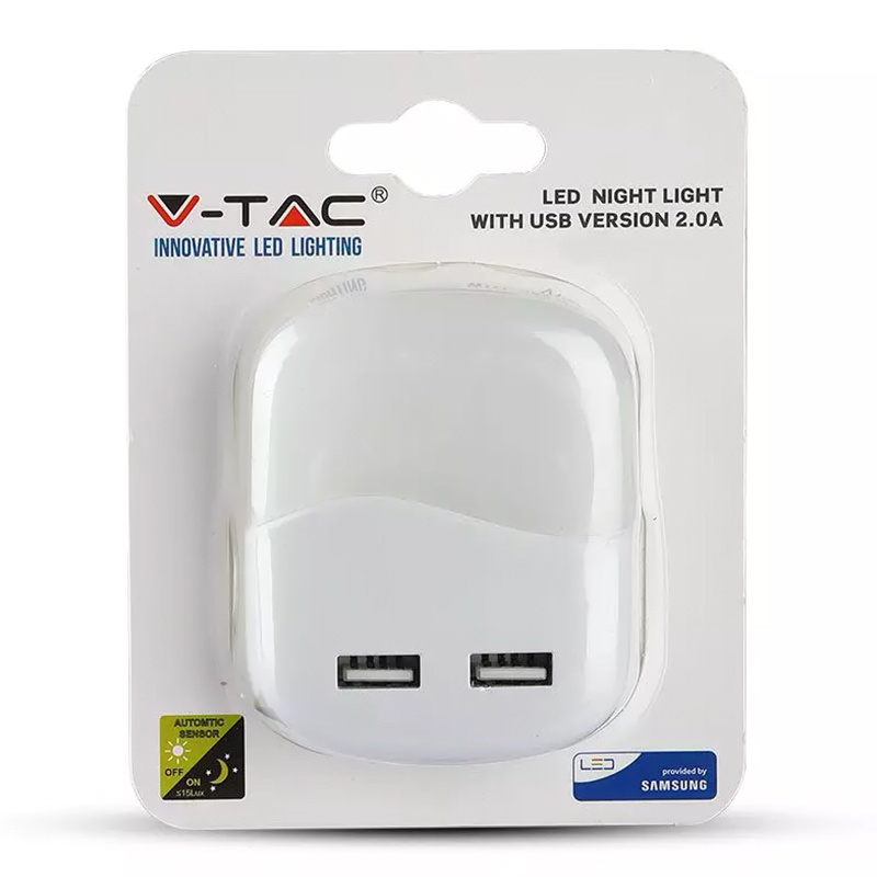 Lampa veghe patrata cu senzor lumina alb calda 3000K + 2x USB V-tac SKU-507 – IoElectronice.ro [3]