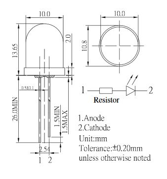 LED 10mm alb rece 10-15V 3000-4200mcd parte frontală convex OPTOSUPPLY OSW5DKA131A-12V – IoElectronice.ro [2]