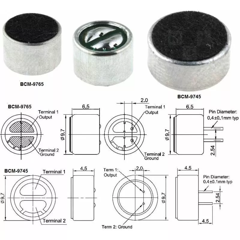 Microfon 9.7x6.5mm 2.2kohm 500uA 1.5/10V 20/16000Hz SNR 60dB BeStar BCM9765 – IoElectronice.ro [3]