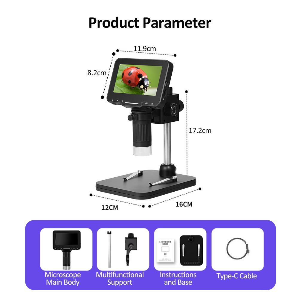 Microscop Digital 02-BX cu Ecran IPS 4.3" și Zoom 1000X pentru Bijuterii, Insecte, Circuite, HD Video, USB și HDMI [5]