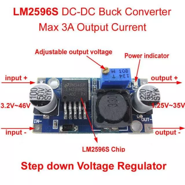 Modul DC-DC STEP DOWN LM2596 Intrare 3-35V 3A Iesire 1.5-33V LM2596S – IoElectronice.ro [3]