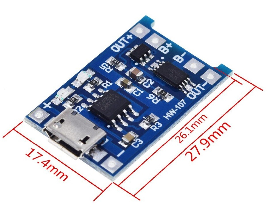 Modul de Încărcare 18650 cu Micro USB, Curent 1A, Tensiune 4.2V, Dimensiuni 2.8x1.6cm [4]