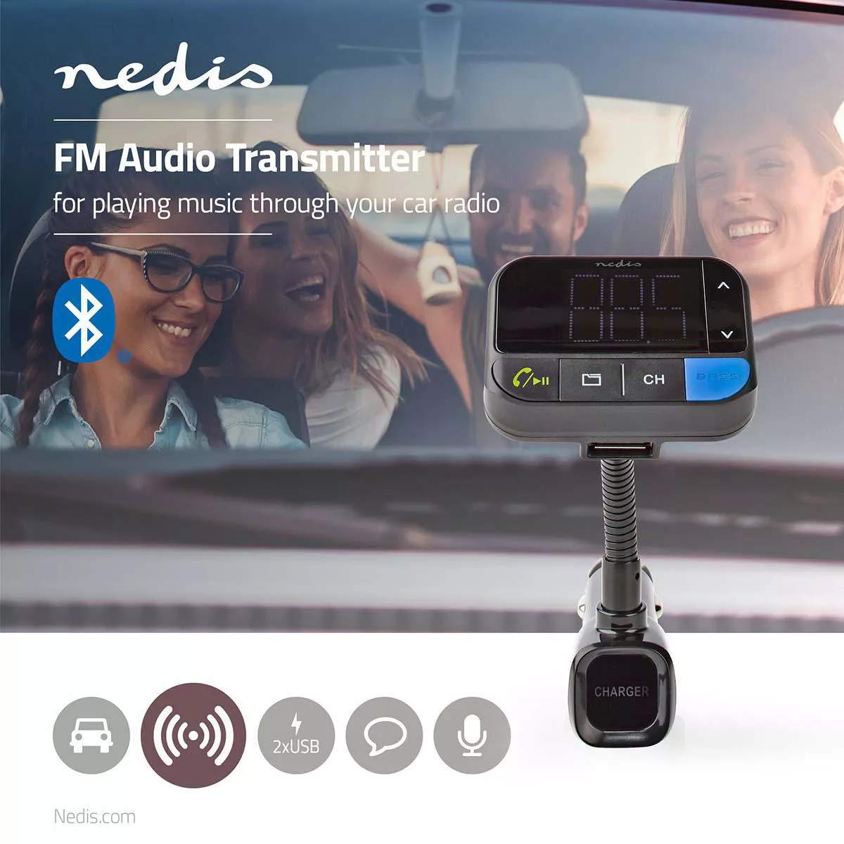 Modulator FM Nedis Bluetooth MicroSD Hands-Free Control vocal 2x USB – IoElectronice.ro [2]