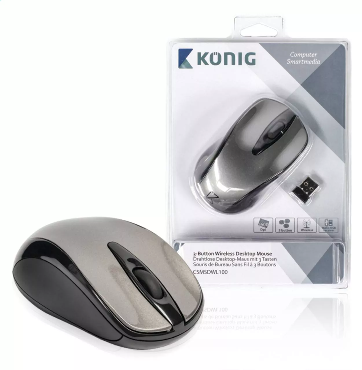 Mouse desktop cu 3 butoane Nano dongle wireless 1600dpi Konig – IoElectronice.ro [2]