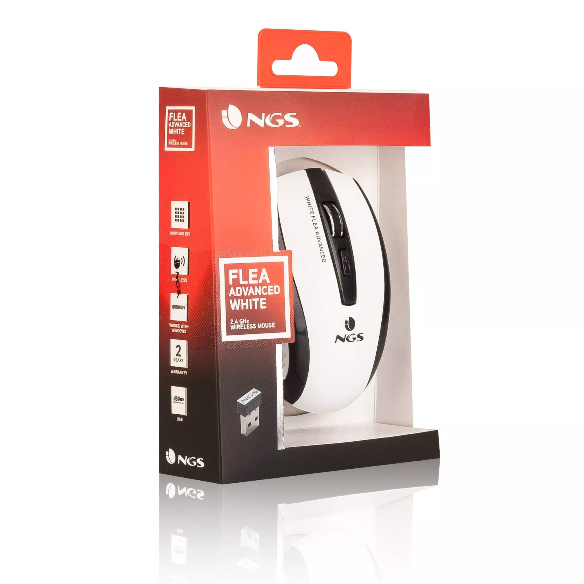 Mouse wireless Flea Advanced alb, 800/1600dpi, compact, pentru notebook-uri, USB nano, 2 butoane și scroll [5]