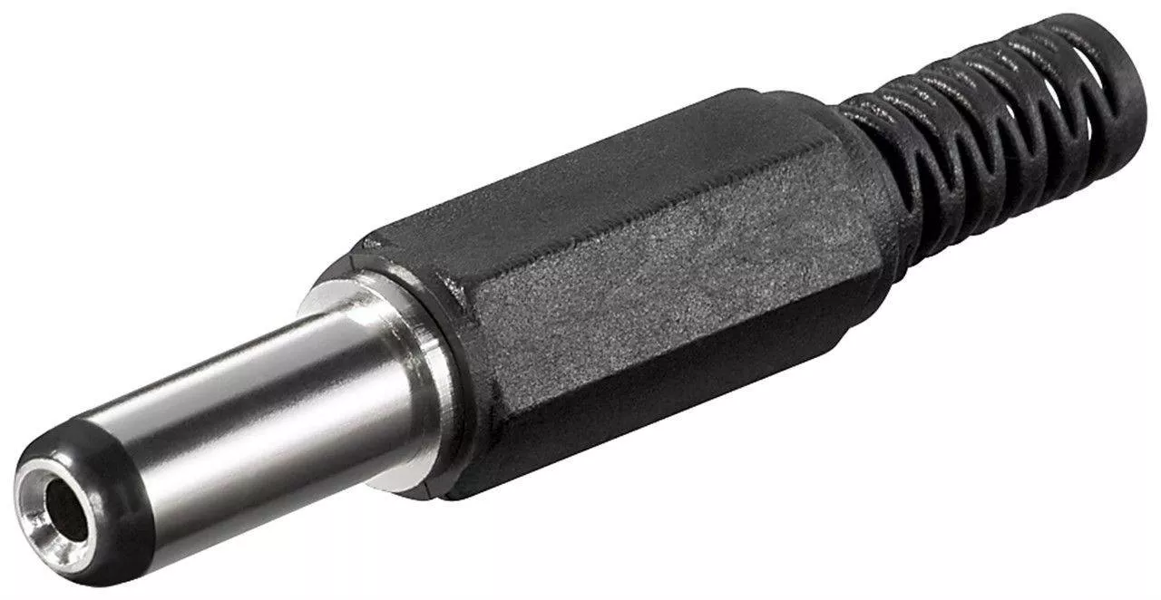 Mufa DC 2.1x5.5mm tata cu protector cablu, 14mm pin, Nichel, Negru, pentru alimentare electronică [1]