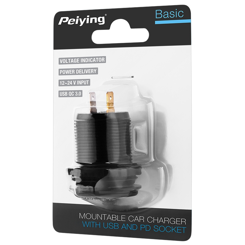 Mufa montaj USB PD Type C și QC 3.0 48W PEIYING PY-CHR0006, încărcare rapidă, indicator tensiune, compatibil 12-24V [4]