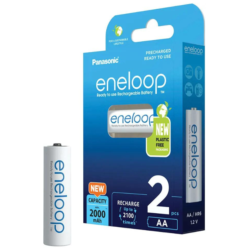 Set Acumulatori Ni-MH AA Panasonic Eneloop 2000mA, Reîncărcabili, 2100 cicluri, 2 Bucăți [1]
