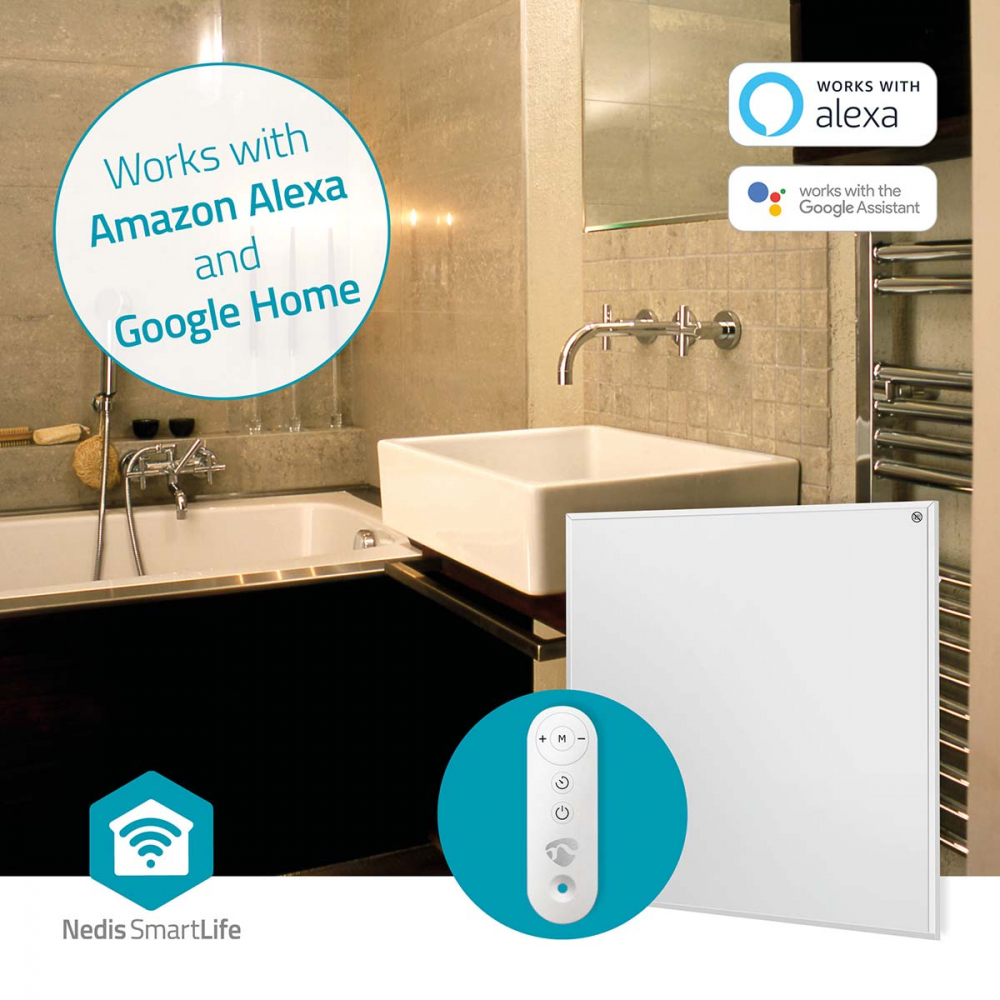 Panou radiant infraroșu WiFi Nedis 350W, control vocal, IP44, alb, ideal pentru încăperi până la 9 m² [10]