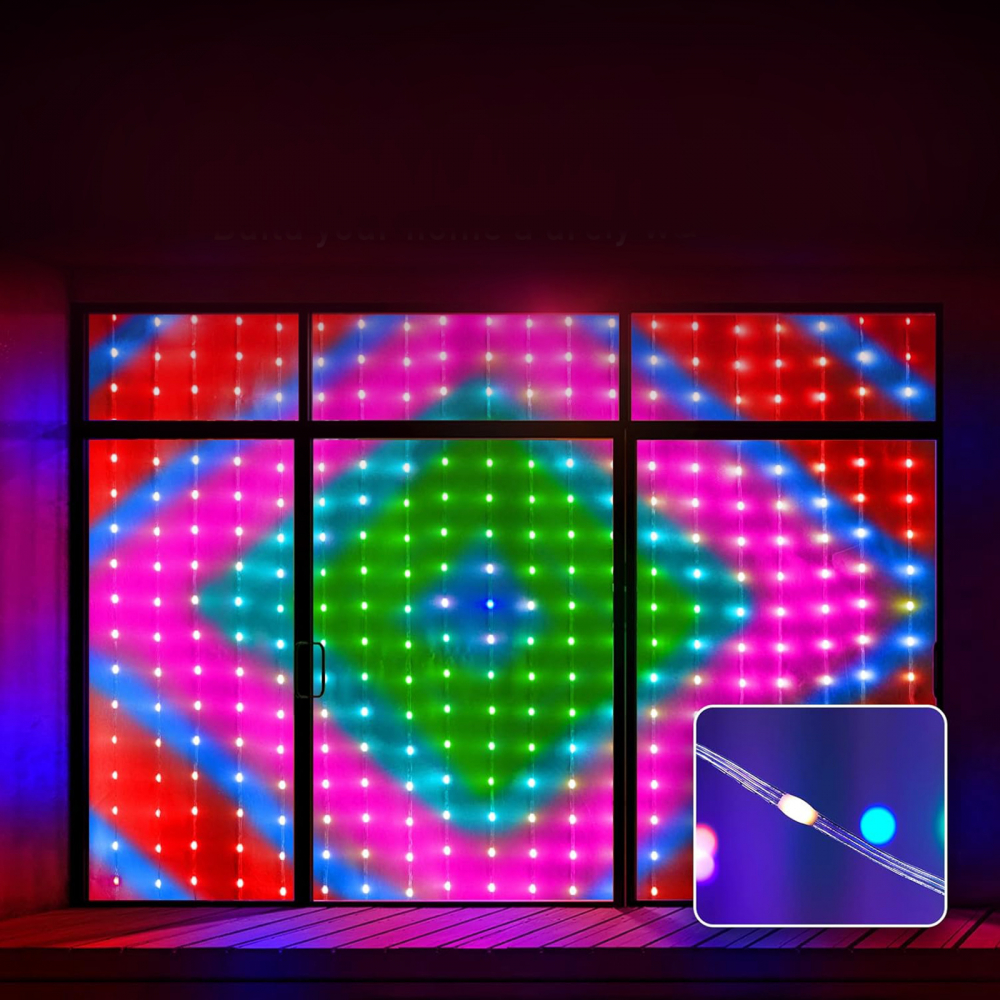 Perdea Luminoasă Inteligentă RGBIC Bluetooth Wi-Fi 400 LED, 2x2m, Control Vocal, IP44, Decor Interior și Exterior [2]