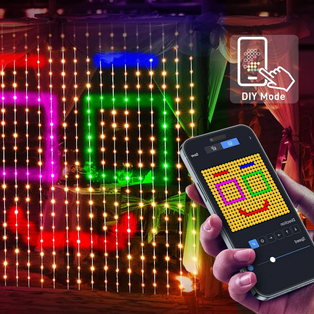 Perdea Luminoasă Inteligentă RGBIC Bluetooth Wi-Fi 400 LED, 2x2m, Control Vocal, IP44, Decor Interior și Exterior [3]