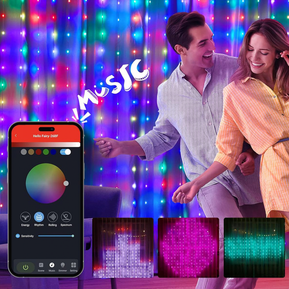 Perdea Luminoasă Inteligentă RGBIC Bluetooth Wi-Fi 400 LED, 2x2m, Control Vocal, IP44, Decor Interior și Exterior [5]