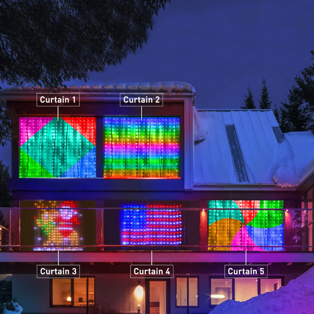 Perdea Luminoasă Inteligentă RGBIC Bluetooth Wi-Fi 400 LED, 2x2m, Control Vocal, IP44, Decor Interior și Exterior [7]