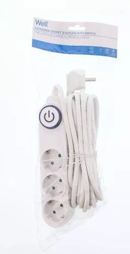 Prelungitor 3 prize 5m alb cu întrerupător cablu 3xG1.5mm² Well – IoElectronice.ro [2]