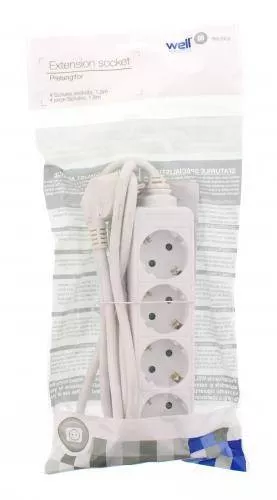 Prelungitor 4 prize, 1.4m, cablu 3xG1.5mm², PP, max 16A, 250V, 3500W – Well [1]