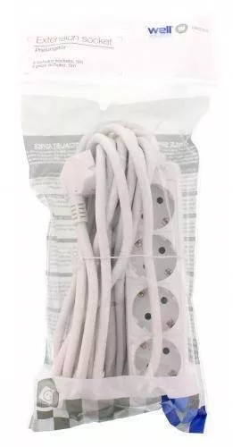 Prelungitor 4 prize Schuko 5m 3xG1.5mm Well, cablu rotund alb, 230 V AC, 16 Ah, garanție 24 luni persoane fizice. [2]
