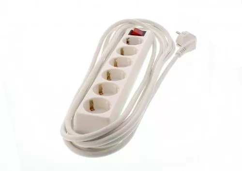 Prelungitor electric 6 prize 5m cu întrerupător, cablu 3xG1.5mm², IP20, alb, pentru interior [1]